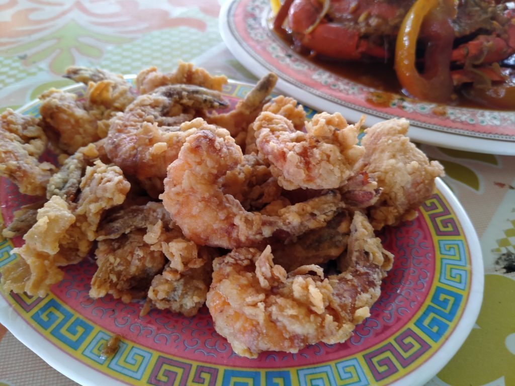 fried shrimps served at the beach in Yogyakarta