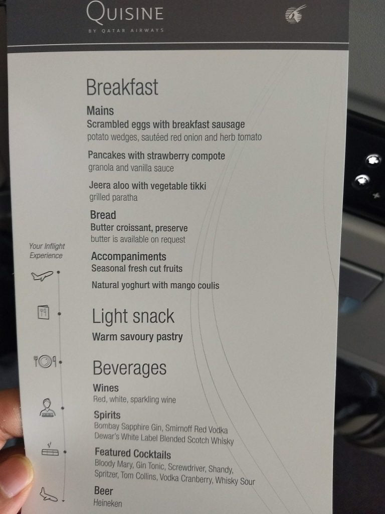 Menu Qatar Airways Economy CLass